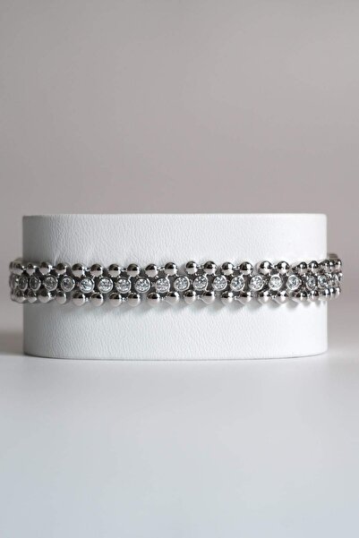 AYRA ACCESSORY Boncuk Zincir Gümüş Renk Çelik Bileklik