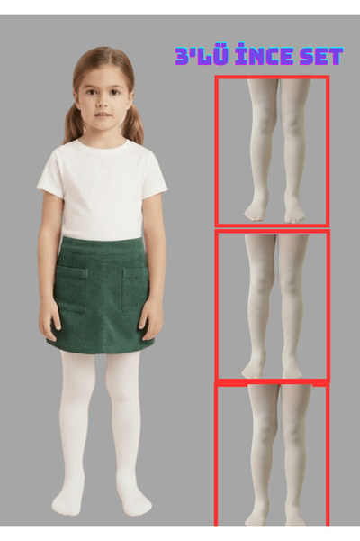 NACAR STORE Girl's 3-Piece Seasonal Thin White Pantyhose School Socks Show Ou...