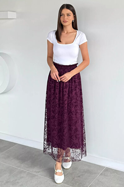 Aryena تنورة نسائية مبطنة بطبعة فلوك (تناسب المقاسات 38-40-42-44)