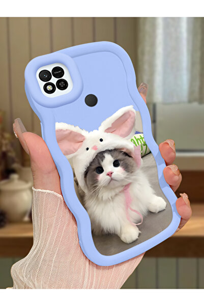 PATTERNOVA Redmi 9C/10A Uyumlu Tavşan şapkalı kedi dalgalı kılıf, yumuşak tam...