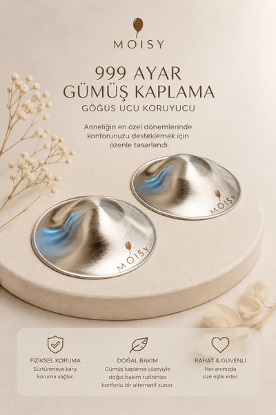 MOISY 999 Ayar Gümüş Kaplama (XL-55mm) Göğüs Ucu Koruyucu Kapak