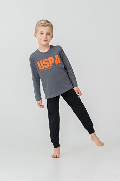 U.S. Polo Assn. Σετ πιτζάμες για αγόρια με στάμπα ανθρακί, μακρυμάνικο σετ πι...