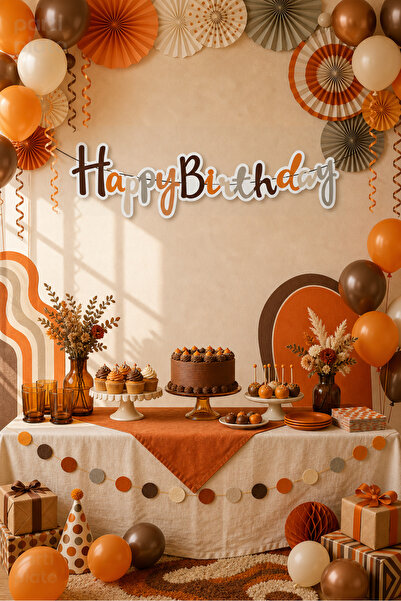 era balon Happy Birthday Retro Renkler Kaligrafi Yazılı Doğum Günü Banner Süs...