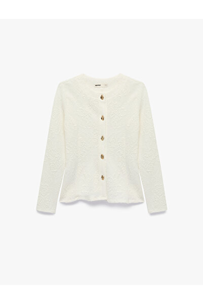 Koton Slim Fit Long Sleeve Buttoned Crew Neck Peplum Cut Floral Textured Card...