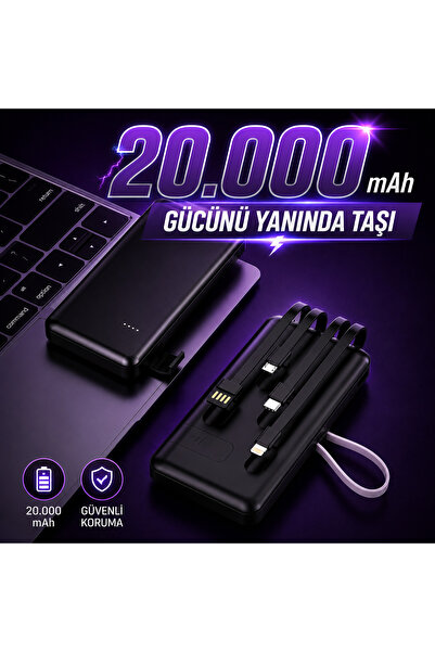 SPRANGE 20.000 mAh Tüm Cihazlara Uyumlu Kendinden 4 Kablolu Dijital Ekranlı T...