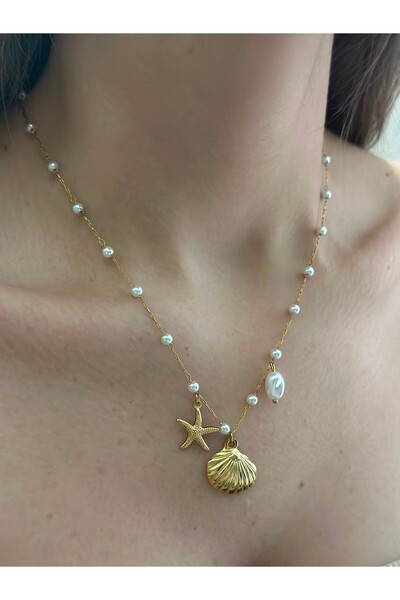 BYYEŞO Sea Shell Steel Necklace with Pearl Detail