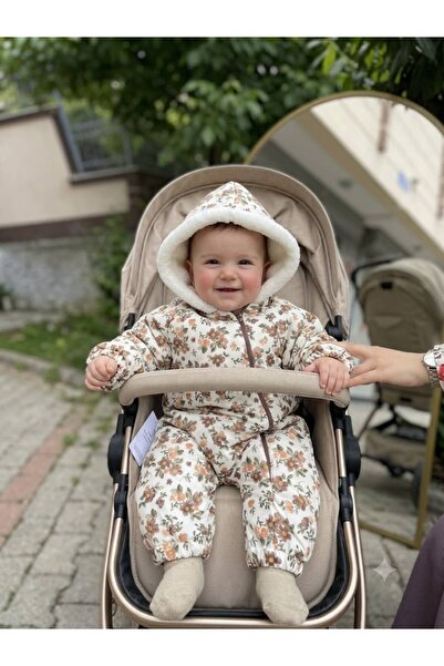 Sare Çocuk Giyim Kız Bebek Kahve Çıtır Çiçek Desenli Kozmonot Dış Giyim Astronot