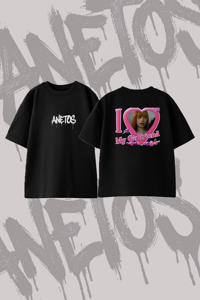 Anetos Ice Spice_5 Design Printed Oversize Crew Neck T-Shirt Black