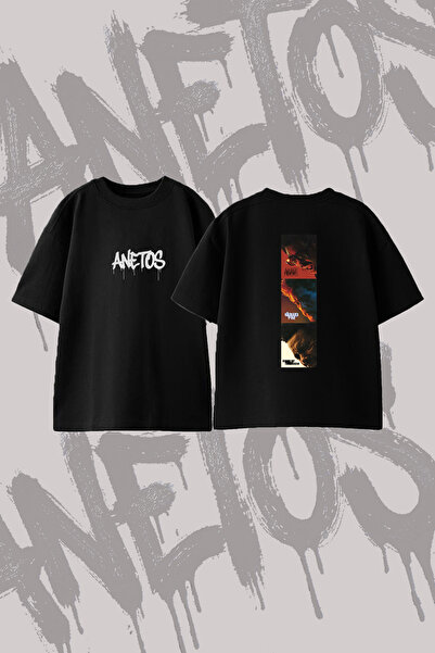 Anetos The Weeknd Design Μπλουζάκι με στάμπα Oversize Crew Neck Μαύρο
