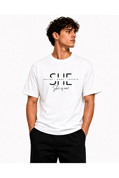 Clothify She Is Mine Design Premium Printed Oversize 100% Cotton T-Shirt
