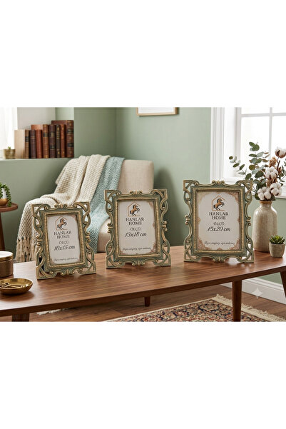 Hanlar Home مجموعة إطارات ذهبية كاكي بنمط الباروك المنقوش (10x15-13x18-15x20)