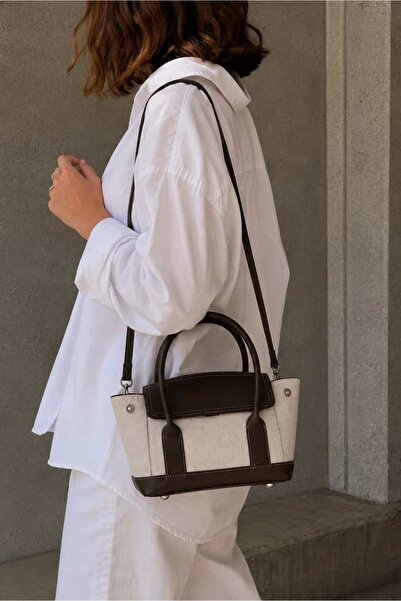 Yuka Atelier Maris Leather Detailed Canvas Shoulder and Hand Bag