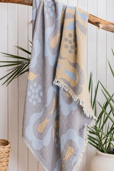 Meet ma ya Natural Retro Tulip Pattern Throw, Large Peştemal, Pareo, 100% Cotton Muslin 130*150 cm