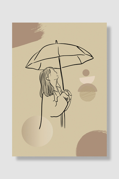 Luna Marissa Poster minimalist pentru femei cu umbrelă, artă liniară, bej, fu...