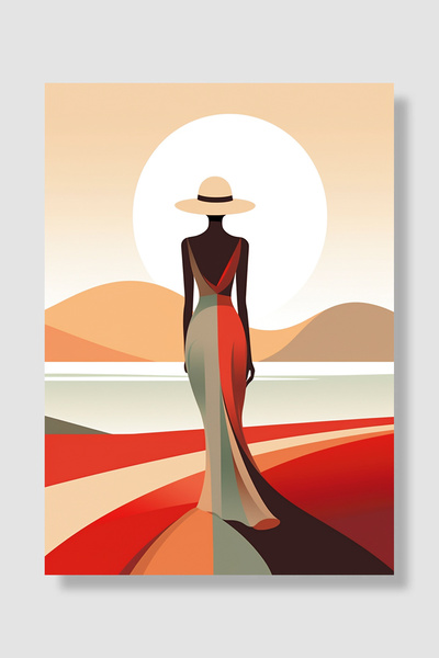 Luna Marissa Minimalistički poster žene, silueta žene u dugoj haljini u sumra...