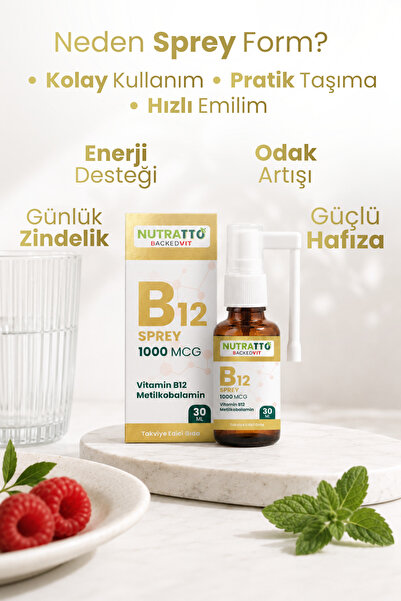 nutratto Vitamin B12 Sprey Metilkobalamin 1000 mcg 30 ml Takviye Edici Gıda