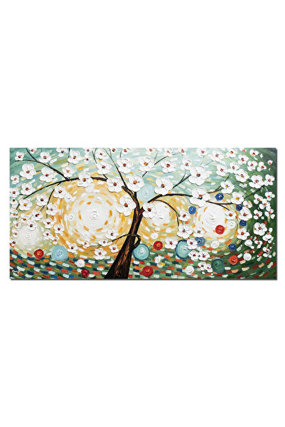 artnova Tablou gigant 3D Copacul vietii cu flori albe, pictat manual 140x70cm...