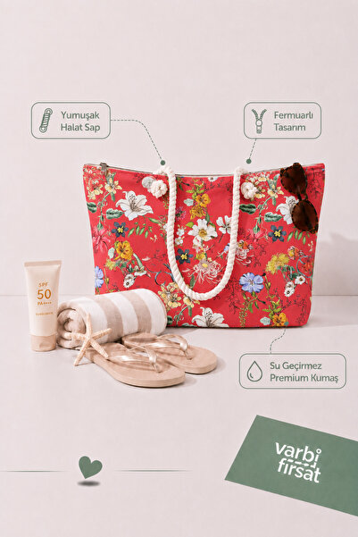 Varbifırsat Tote Beach Bag, Large Size Shopping and Daily Shoulder Bag with Z...