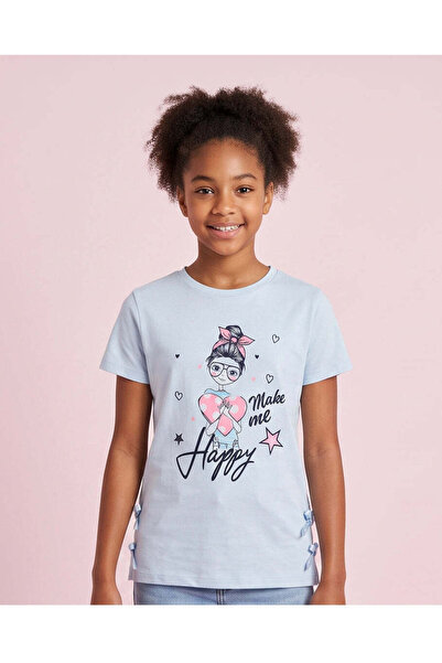 REDTAG Senior Girls Blue Graphic T Shirt