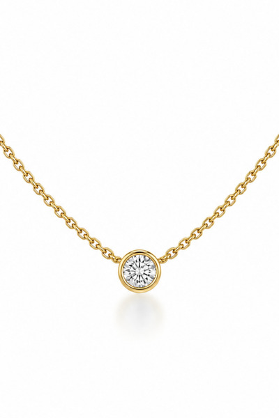 KAIROS JEWELRY 14 Ayar Altın Yuvarlak Tek Taşlı Zincir Kolye