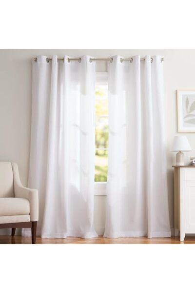 Yıldızan Albemo Custom Grommet Top Linen Window Curtains, Polyester, Winter-W...