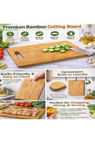 Generic Bamboo Cutting Board, Wood Kitchen Chopping Board for Chopping Meat, Vegetables, Fruits, Cheese, Meal Prep and Serving, 37x24x2cm