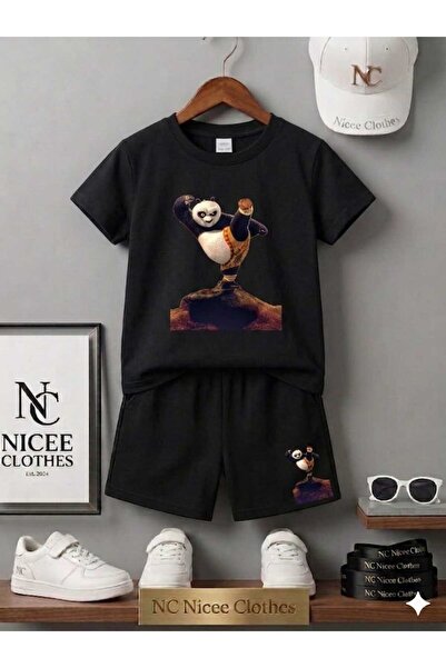 NC Nicee Clothes Summer Children's T-Shirt Shorts Unisex (Kicking Panda Printed)