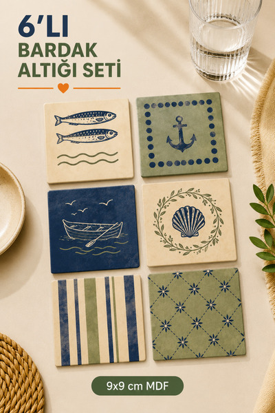UNT Sea Breeze Set of 6 Mdf Coasters |   9X9 cm Uv Printed Decorative Coaster