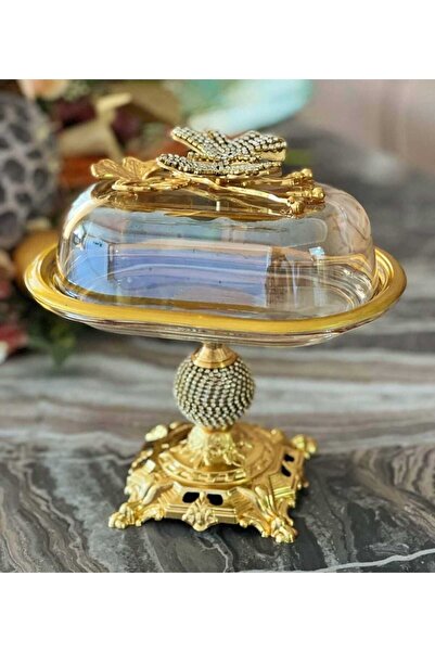 SENVIORA Kelebek Detaylı Elmas Kesim Gold Metal Ayaklı Sunumluk | Tereyağlık ...