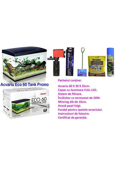 Classica Acvariu LED complet 63 l cu filtrare si accesorii