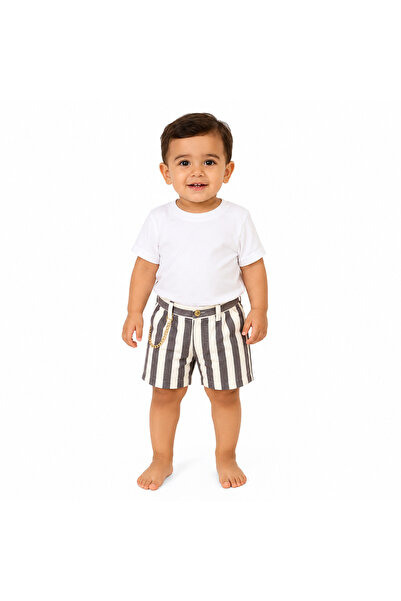 Generic Boy's Shorts with Gold Chain and Button, White and Gray