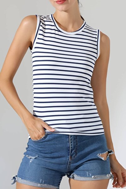 Sabr Women's Striped Ottoman Sleeveless Blouse