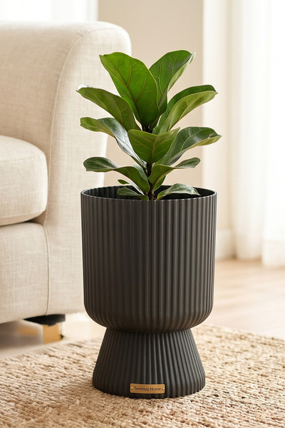 TEMMUZ HOME 1 Adet 5 Litre Büyük Boy Çizgili Ayaklı Saksı - Lotus 2 No (Delik...