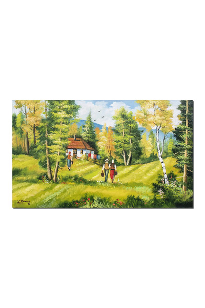 artnova Ръчно рисувана картина на природен пейзаж, На вила в гората, 100x60см...