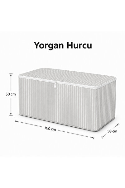 ByKurt Hurç Fermuarlı Yorgan Battaniye Kıyafet Saklama Hurcu Çizgili Baza Alt...
