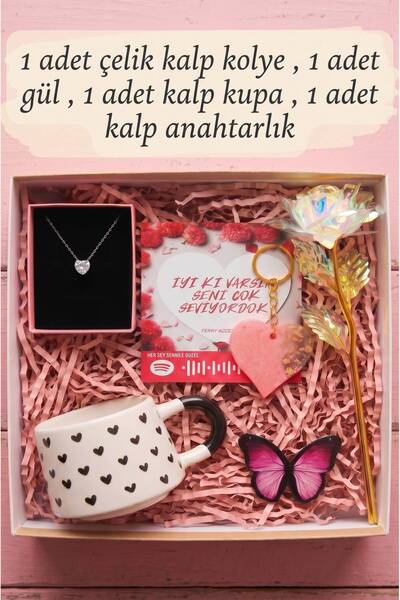 Le Manolia Accessories kararmaz çelik beyaz kalp kolye ,kalp kupa ,sonsuzluk gülü,kalp anahtarlık hediye set sevgiliye