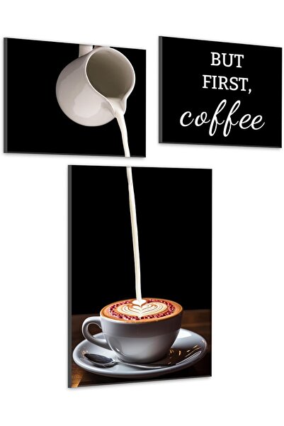 HOME MODE 3 Panel But First Coffee Gallery Wrapped Canvas Wall Art Set | 27.4...