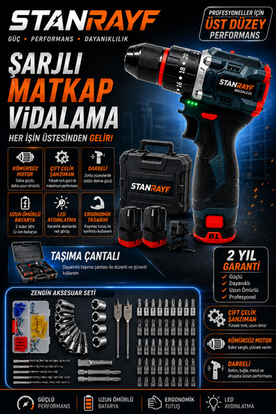 stanrayf Alman MG98 BL Kömürsüz Motor Çift Akülü Bakır Sargılı Darbeli Vidala...