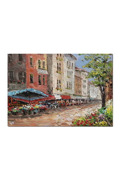 artnova Ръчно рисувана картина на градски пейзаж, На цветната алея, 100x70см ...