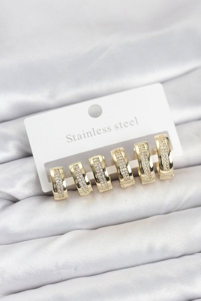 Toptan Bulurum 316L Steel Gold Color Zircon Stone Hoop Earring Set