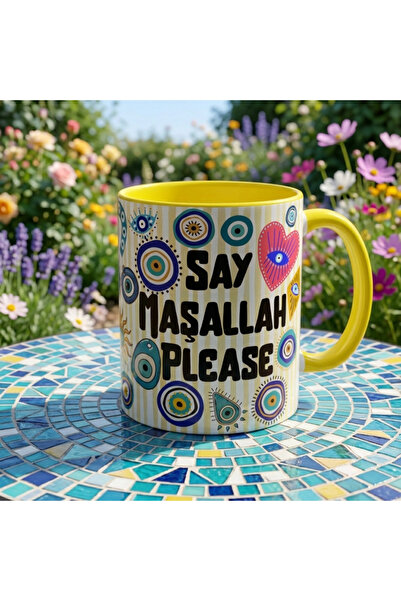 Mood Maker Design Say Maşallah Please Tasarım Renkli Porselen Kupa, Nazar Bon...