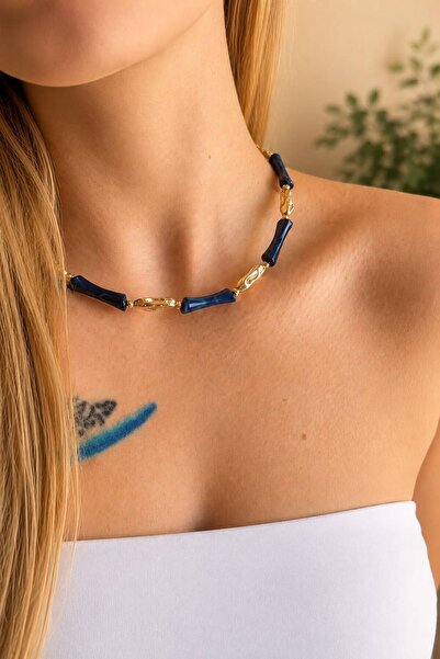 GONESSA Bambu Model Renkli Kolye | Kırmızı Yeşil Lacivert Yazlık Kolye