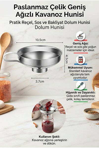 ALL FAST Paslanmaz Çelik Geniş Ağızlı Kavanoz Hunisi - Pratik Reçel, Sos ve B...