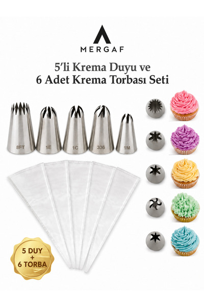 MERGAF Krema Duy Seti 11 Parça Pasta Şekillendirme Ucu Krema Torbası