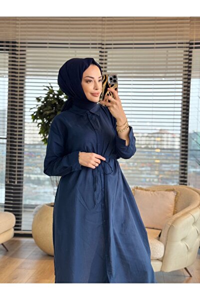 ALANURMODA 3204 Πουκάμισο με σκίσιμο στο μπροστινό μέρος, μήκους midi, σε μπλ...