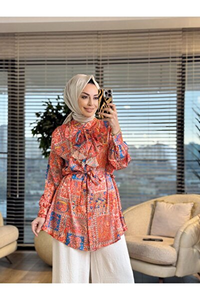 Lamazi Veil 2033-1 تونيك بنمط كومسال بانو برتقالي