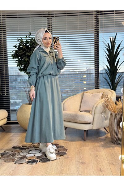 ALANURMODA 4454 بدلة روبا بسحاب أمامي باللون الأخضر