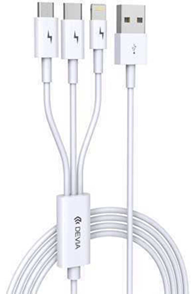 Devia Κανονικό καλώδιο USB σε Lightning / Type-C / micro USB 1,2μ Λευκό (DVCB...
