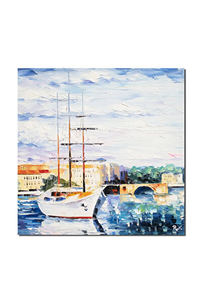 artnova Ръчно рисувана картина, Ветроходна лодка в пристанището, 50x50 см, ма...