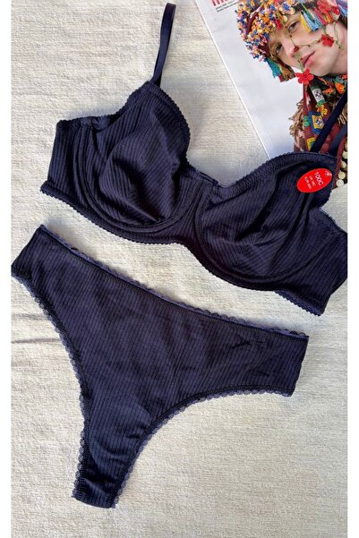 RUYAZ Plus Size Navy Blue Cotton Bra Panty Set C Cup